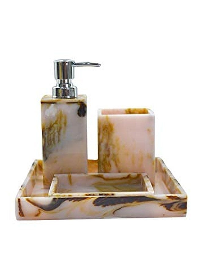 Tranquil Square | Bathroom Accessory Set | Glossy Marble Finish Yellow White Premium Design | Set of 4 | Soap Holder, Dispenser, Tumbler and Tray - Image 3